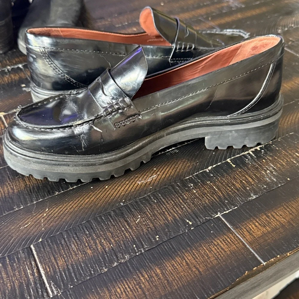 Reformation Agathea Chunky Loafers Black Lug Sole Leather Grunge Minimalist 8.5